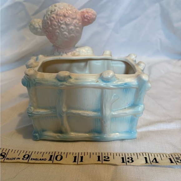 Vintage Lamb Planter with Blue Bow - Picture 7 of 10
